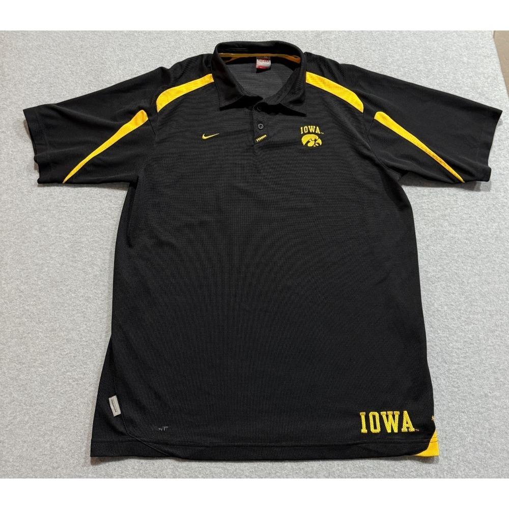 Iowa Hawkeyes Football Nike Team Polo Shirt  Dri-Fit Black Mens Size XL